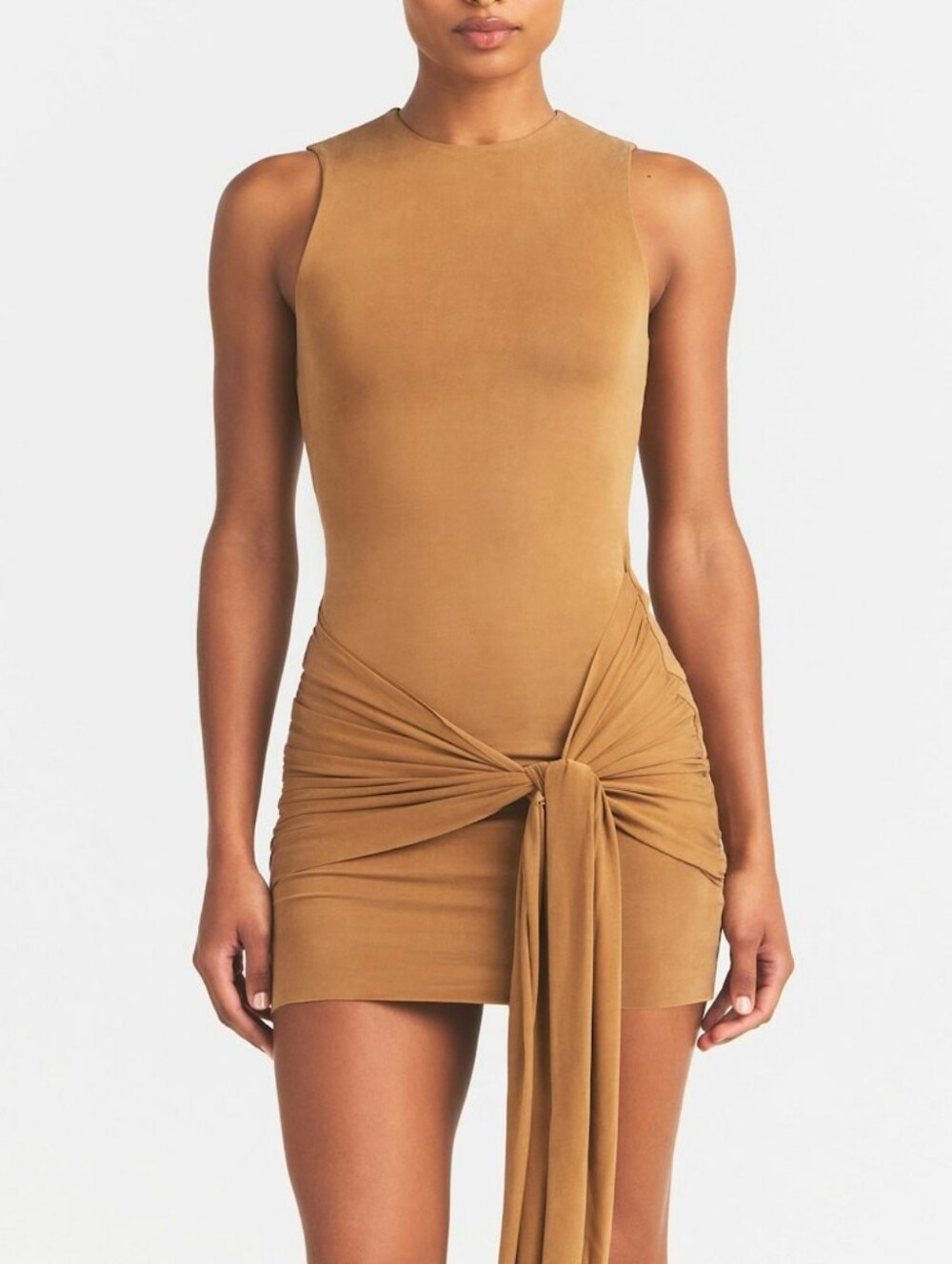 Skima Cupro Jersey Wrap Mini Dress OP-DRS-11916W Almond Size XS